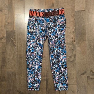 Under Armour GIRLS HeatGear Printed Crop Leggings - Black & Multi Swirls - M - Picture 1 of 11