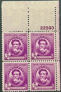 Scott#: 886 - Famous Americans: Augustus St. Gaudens 3¢ 1940 Plate Block MNHOG - Bild 1 von 2
