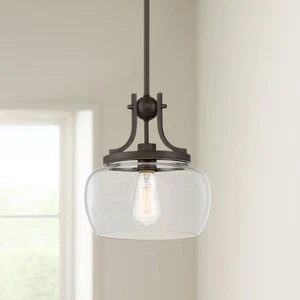 Bronze Mini Pendant Light 10 1/2" Industrial Clear Glass for Dining Room House - Picture 1 of 7