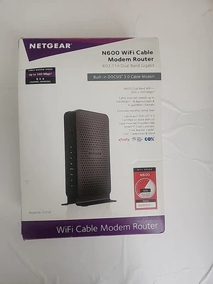 NETGEAR N600 WiFi Cable Modem Router Model C3700 Black with Power Cord - Image 1 of 4