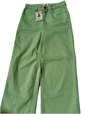 Pantalones de mezclilla verde de pierna ancha caballete con etiqueta para mujer talla pequeña Foto 1 de 4