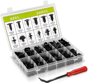 Auto Dynasty 240Pcs Nylon Bumper Clips, 12 Clips + 1 Remover, Black  - Picture 1 of 6