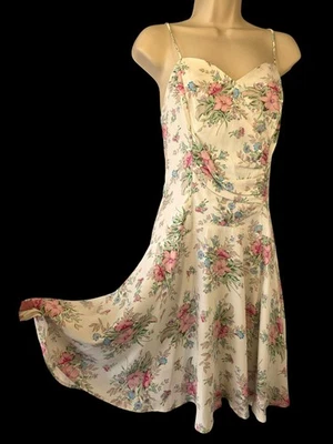 Vintage Rampage Floral Dress Women 11 USA White Pink Blue Spaghetti Strap 1990s - Image 1 of 4