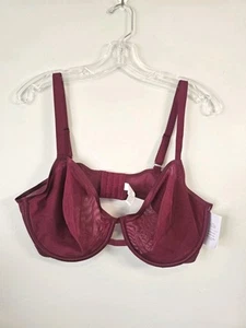 Auden Women's Mesh Unlined Demi Bra Burgundy Red Size 40D - Picture 1 of 11