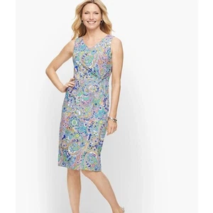 Talbots Paisley Side Gathered Sheath Multicolor Sleeveless Dress Size Large NWT - Picture 1 of 7