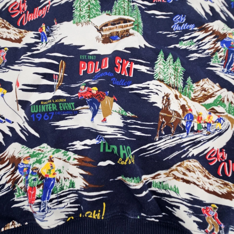 Polo Ralph Lauren Boys Large 12-14 Snow Skiers Fleece Sweatshirt All Over Print  - Image 1 of 4
