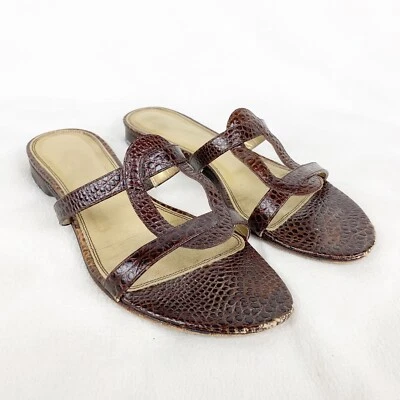 Talbots Brown Faux Snakeskin Leather Sandals Slides Size 6M Slip On Low Heel - Image 1 of 4