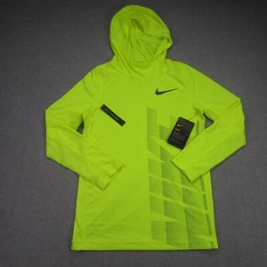 Nike Shirt Youth Boys M Neon Green Long Sleeve Hooded Dri-Fit Training - Picture 1 of 18