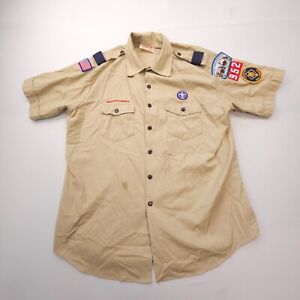 Boy Scouts Of America Mens XL Uniform Shirt Short Sleeve Trapper Patches USA