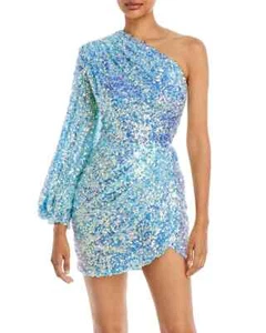 Bronx And Banco L133205 Womens Blue Galaxy One Shoulder Sequin Mini Dress Size M - Picture 1 of 3