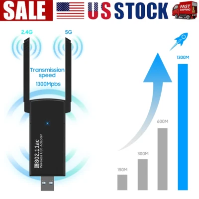 USB 3.0 Wireless WIFI Adapter 1300Mbps Long Range Dongle Dual Band Network lot - Image 1 of 4