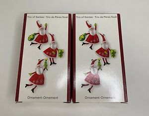 Set Of 2 Carlton Cards Heirloom Trio Of Santas Christmas Ornaments- 6 Santas