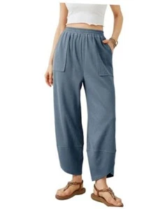 Womens Baggy Wide Leg Pants Casual Elastic Waisted Palazzo Medium Dustyblue - Picture 1 of 7