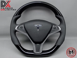 Tesla Model X Model S 2012 2020 Thick Napa Leather Piano Black Steering Wheel v2 - Picture 1 of 24