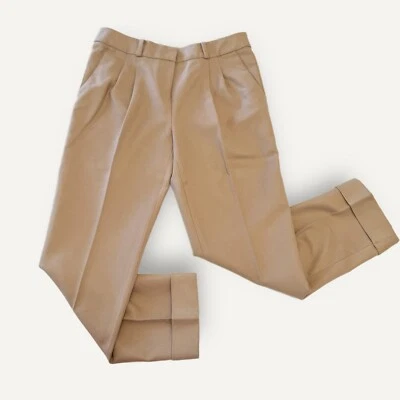 Pantalones plisados elásticos Kate Spade bronceados dobladillo dobladillo talla 4 Foto 1 de 4