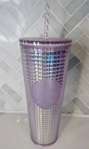 Starbucks Light Pink Disco GRID Tumbler IRIDESCENT Holiday COLD CUP 24oz Venti - Picture 1 of 3