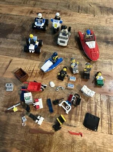 Lot of 10 City Lego Mini Figures Plus Legos Boat ATV Motorcycle Vintage - Picture 1 of 22