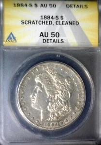 1884s ANACS AU50 Silver Morgan Dollar $1 Coin Clnd Better Date 1884 S NR - Picture 1 of 6