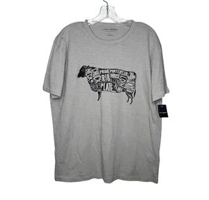 Camiseta gráfica Lucky Brand para hombre L gris arena cortes de carne de vaca 100 % algodón - Imagen 1 de 10