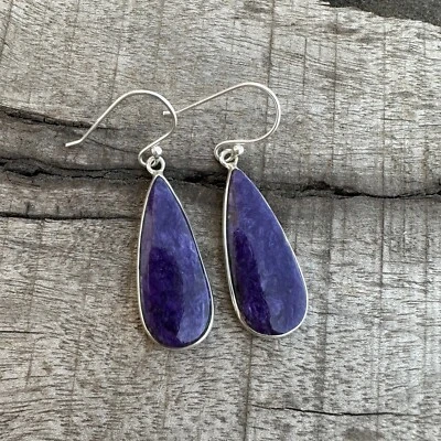 Natural Charoite Gemstone Earring 925 Sterling Silver Earring Handmade Earring - Image 1 of 4