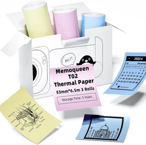Memoqueen T02 Pink/Yellow/Blue Thermal Paper, Non-Adhesive Color 2 PACK - Picture 1 of 9