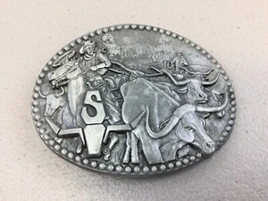 Vintage Men's ZEE Series Award Design Medals Cowboy Bull Metal Belt Buckle - Picture 1 of 7