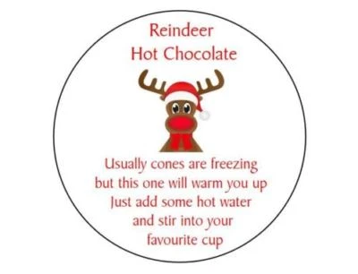 EBS REINDEER HOT CHOCOLATE DRINK CHRISTMAS ROUND STICKERS LABELS GIFT TAGS COCO