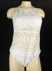 Kenneth Cole High Neck Crochet Swimsuit, White, Size XL - MSRP $98 NWT - Picture 1 of 3