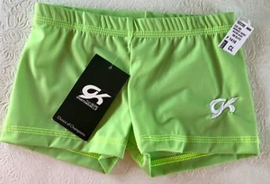 GK NEON GREEN CHILD LARGE MICRO MINI NYLON/SPANDEX DANCE WORKOUT SHORTS Sz CL - Picture 1 of 6