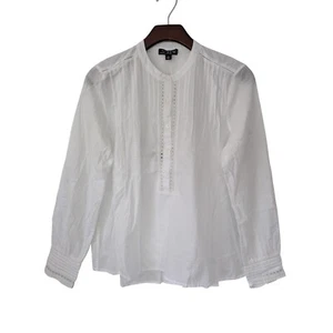 J. Crew Pintuck Lace Trim Top in Cotton Voile Size XS White NWT $118 CI559 - Picture 1 of 7