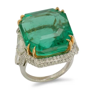 Huge 28.65Ct Green Emerald Cut CZ Colombian Wedding Engagement Ring 925 Silver - Picture 1 of 8