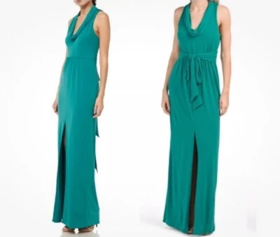 Halston Heritage nuevo con etiquetas talla Maxi Vestido Columna M Drapeado Cuello Capucha Jersey Tejido Vestido Foto 1 de 4