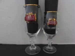 2 STELLA ARTOIS Belgium Beer Glasses - 14 oz & 20 oz -DLO WATER HAITI (NWOB) - Picture 1 of 1