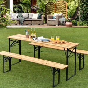 3 Pieces Folding Wooden Picnic Table Bench Set Garden Modern Dinning Outdoor - Picture 1 of 5