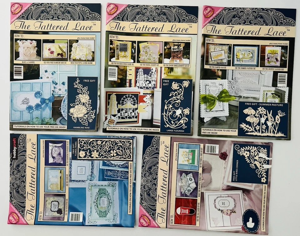 Tattered Lace Magazines Issues 5–9 Bundle – USED – No Free Dies – Cardmaking  - Image 1 of 4