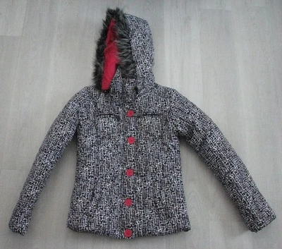 ROPA EXTERIOR CASA MUÑECAS NEGRO Blanco Rosa CHAQUETA ACOLCHADA ABRIGO Junior XS Capucha Extraíble Foto 1 de 3