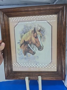 Vintage Doris Scott Nelson Wood Picture Framed Horse Art Matted Foal - 14”X12” - Picture 1 of 13