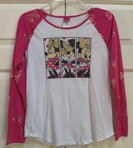 Disney Minnie Mouse Pink White Long Sleeve Shirt Girls Sz XL (14/16) - Picture 1 of 10