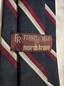 Ferrell Reed Nordstrom Repp Stripe Silk Tie Navy Red Gold Hand Made  - Picture 1 of 3