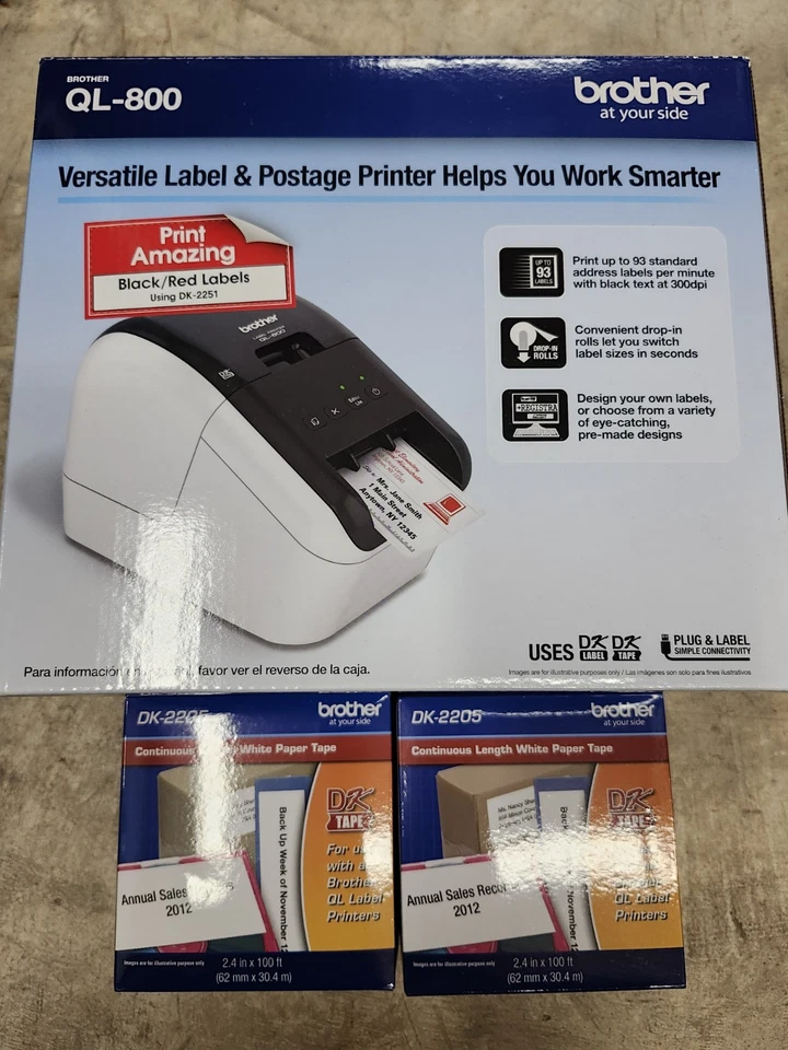 NEW IN BOX! Brother QL-800 Black And Red Label Printer W/2 Rolls Of White Labels - Image 1 of 1