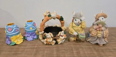 Vintage Ceramic Bunny Figurines And Egg Candle Holders - Image 1 of 4