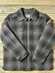 Vintage 1980’s North Face 550 Mens Black Gray Plaid Wool Coat Goose Down L Quilt - Picture 1 of 22