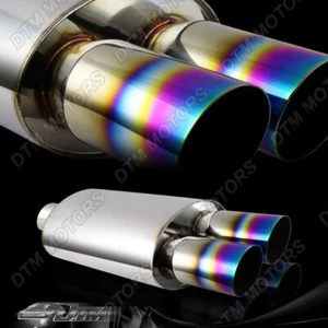 Silenciador de entrada de 2,5"" doble arco iris punta inclinada quemada acero inoxidable de 2,5"" escape universal - Imagen 1 de 5