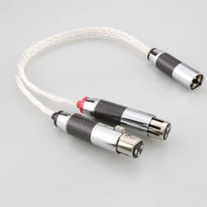 8Ag Silver Plated Carbon Fiber 3Pin Male plug To 2x3Pin Female Splitter Cable - Picture 1 of 21