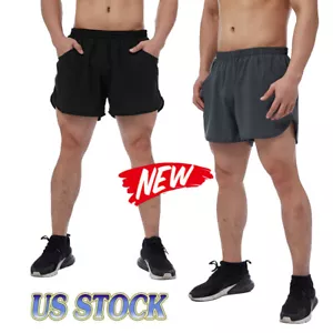 MENS SHORTS QUICK DRY GYM ATHLETIC WORKOUT SHORTS POCKET CASUAL SHORT PANTS USA - Picture 1 of 14
