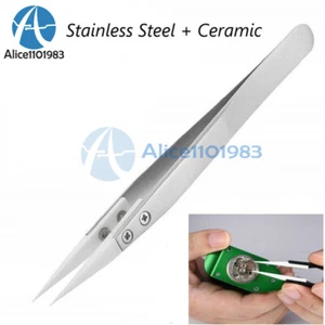 Stainless Steel Ceramic Tweezers Heat Resistant Non Conductive Ceramic Tip - Picture 1 of 6