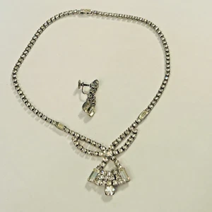 Vintage Art Deco Stil eleganter Strass Halsreif Tropfen Halsband Halskette silberfarben - Bild 1 von 14