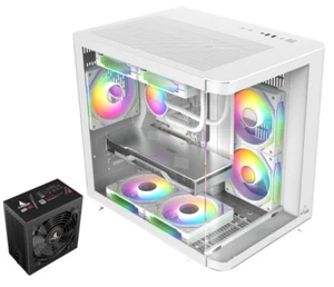 Iceberg Gaming PC Case Crystal Wave M WHT curved tempered Glass with PSU 650WX - Picture 1 of 12