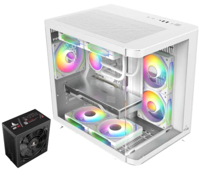 Iceberg Gaming PC Case Crystal Wave M WHT curved tempered Glass with PSU 650WX - Image 1 of 4