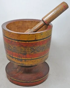 Antique Wooden Large Grains Grinding Mortar and Pestle Original Old Hand Carved - Picture 1 of 8